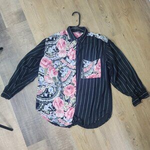 Vintage Tony France pattern block button up shirt with 3/4 sleeves - Size Large
